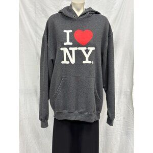 I Love New York Logo Adult Gray Hooded Sweatshirt Size XL Pullover‎ Front Pocket